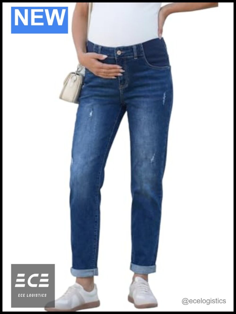 Maternity Jeans High Rise Stretchy Waistband Straight Leg